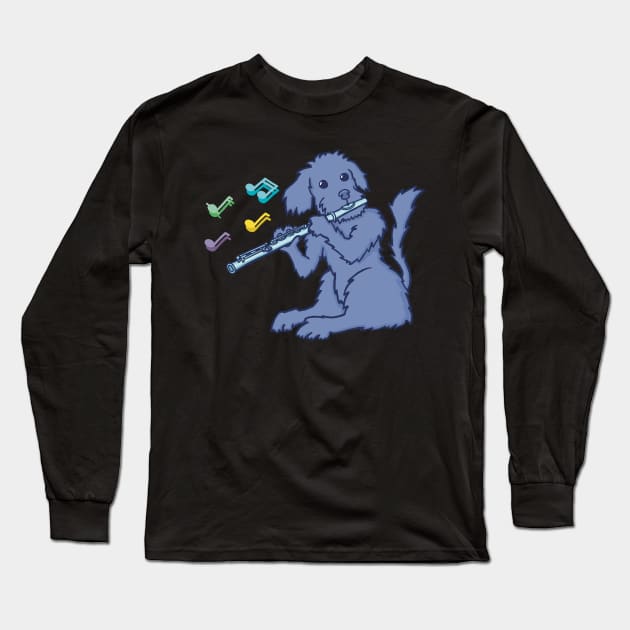 Yorkie-poo on flute. Long Sleeve T-Shirt by ElectronicCloud